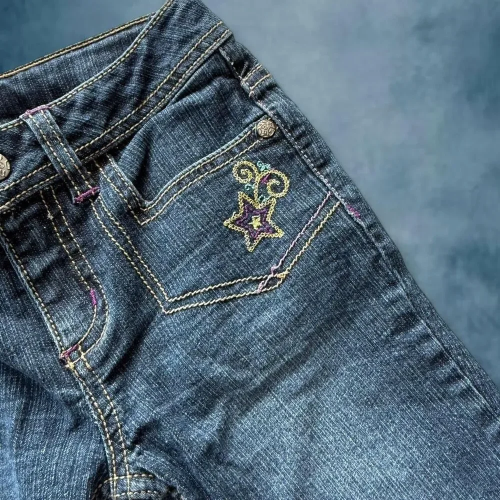 Y2K Kids embroidered low rise bootcut capri jeans | Lolita 90s Style| Size 6 - Picture 8 of 8